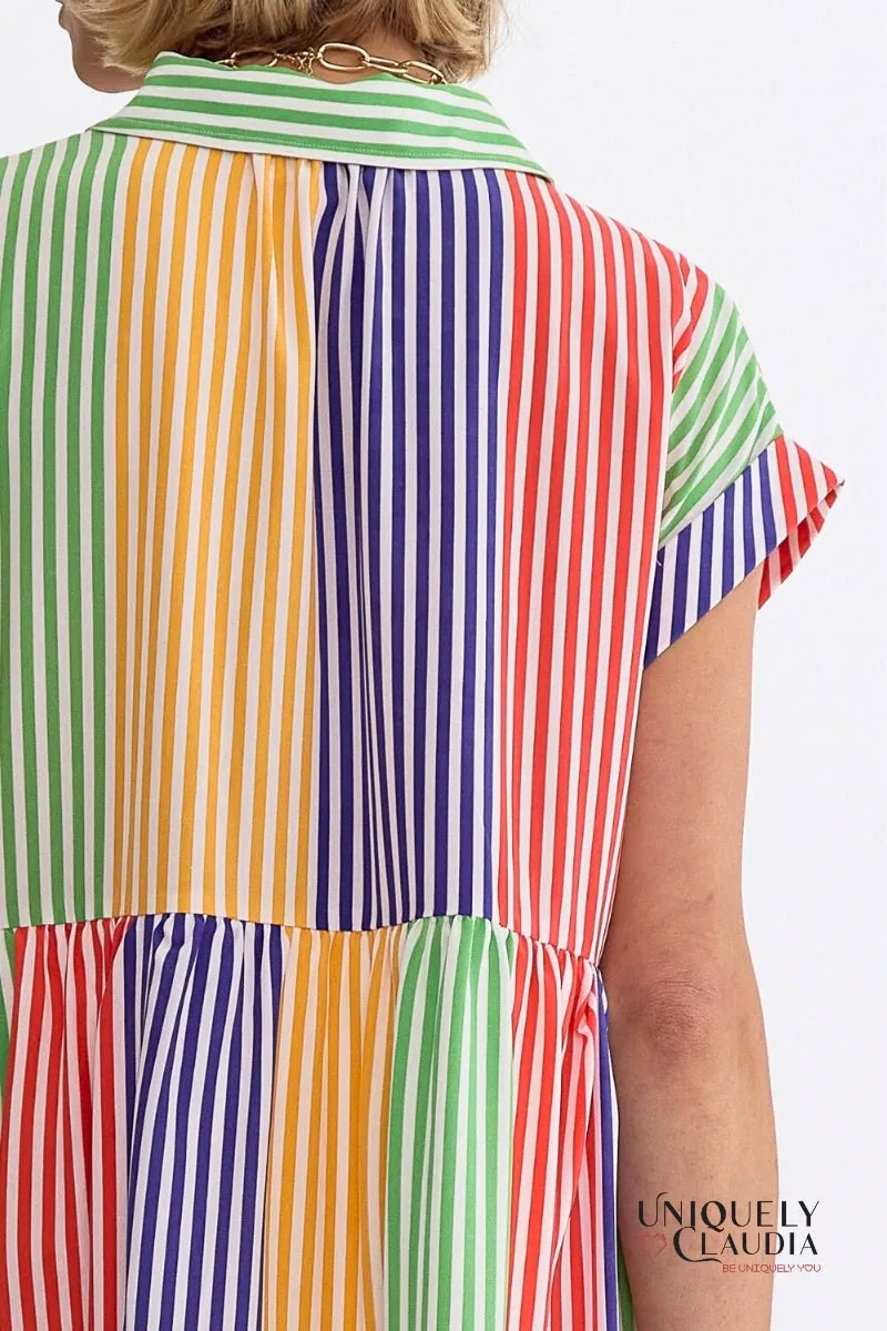 Nikki Multi-Color Stripes Shirt Mini Dress