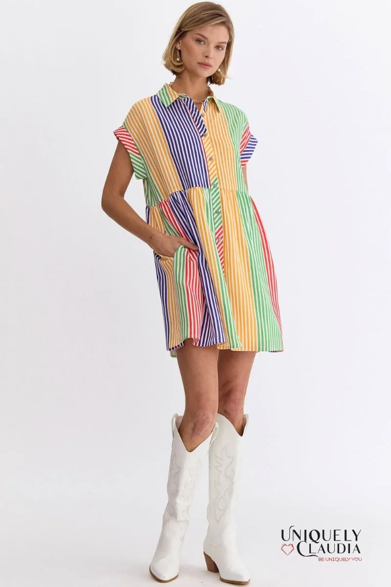 Nikki Multi-Color Stripes Shirt Mini Dress
