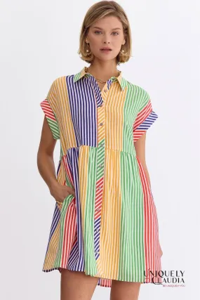 Nikki Multi-Color Stripes Shirt Mini Dress
