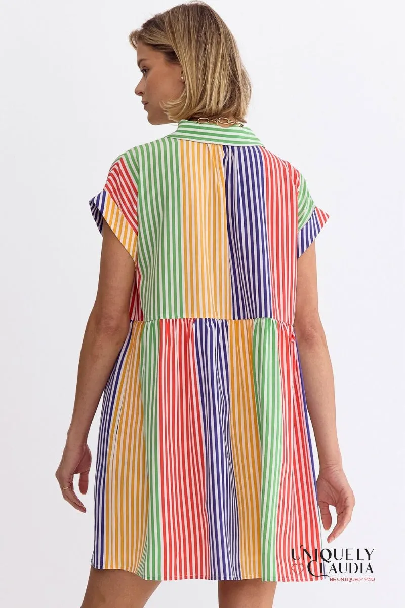 Nikki Multi-Color Stripes Shirt Mini Dress