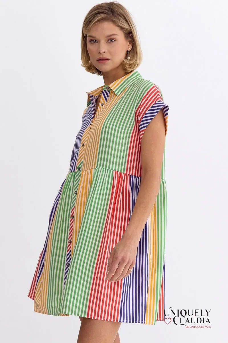 Nikki Multi-Color Stripes Shirt Mini Dress