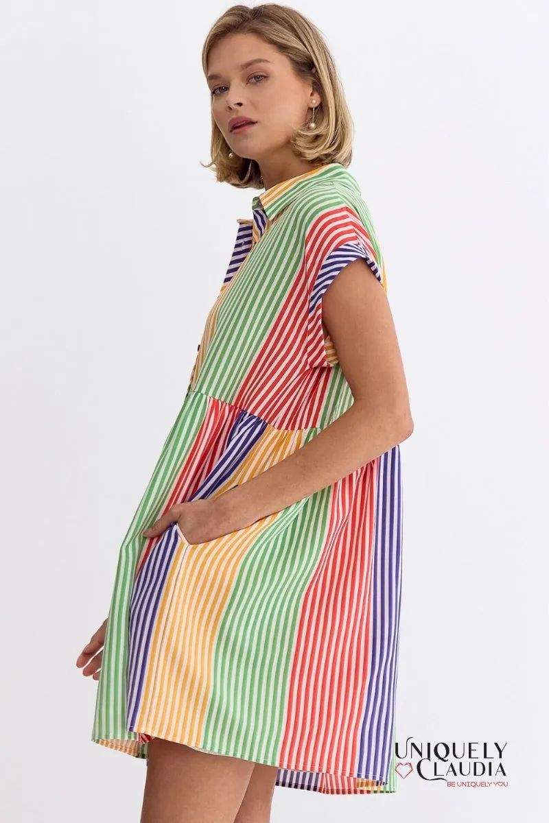 Nikki Multi-Color Stripes Shirt Mini Dress