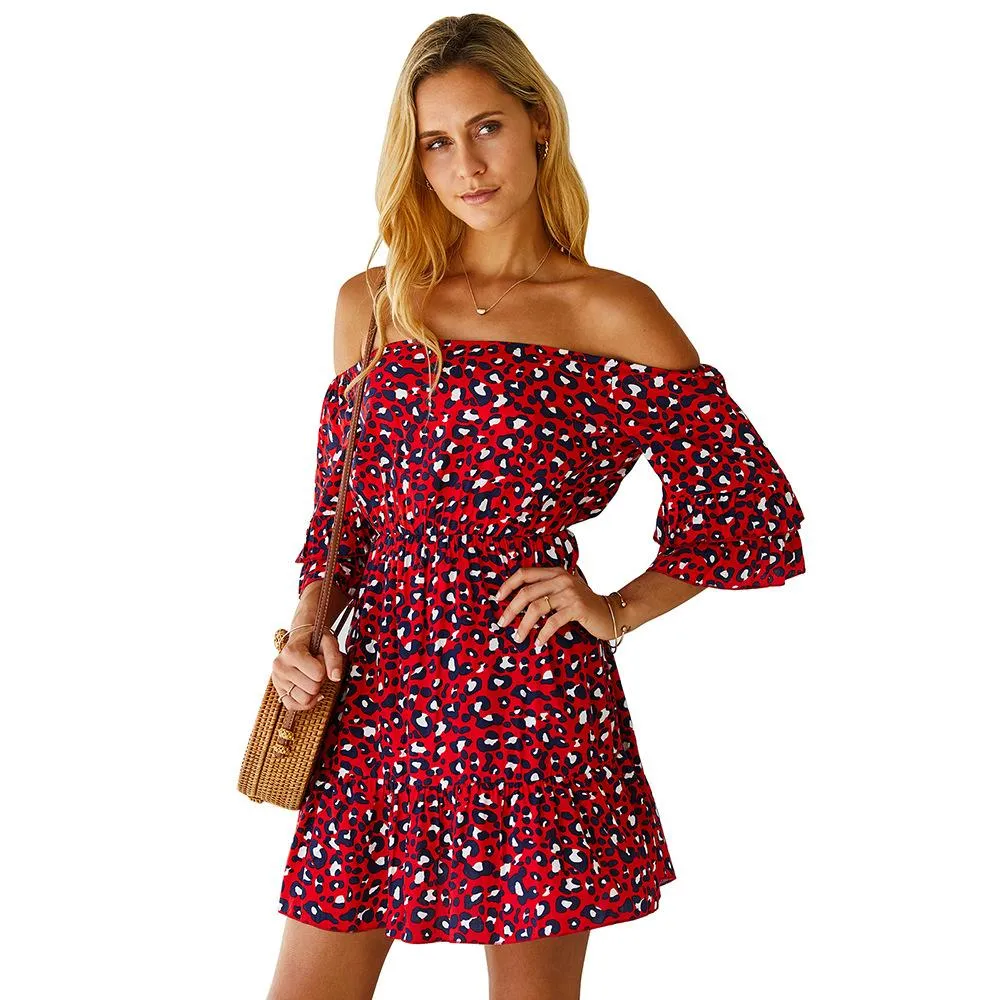 off-Shoulder Dress  Leopard Print Elegant Dress