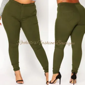Olive Green High Rise Basic Skinny Plus Jeans