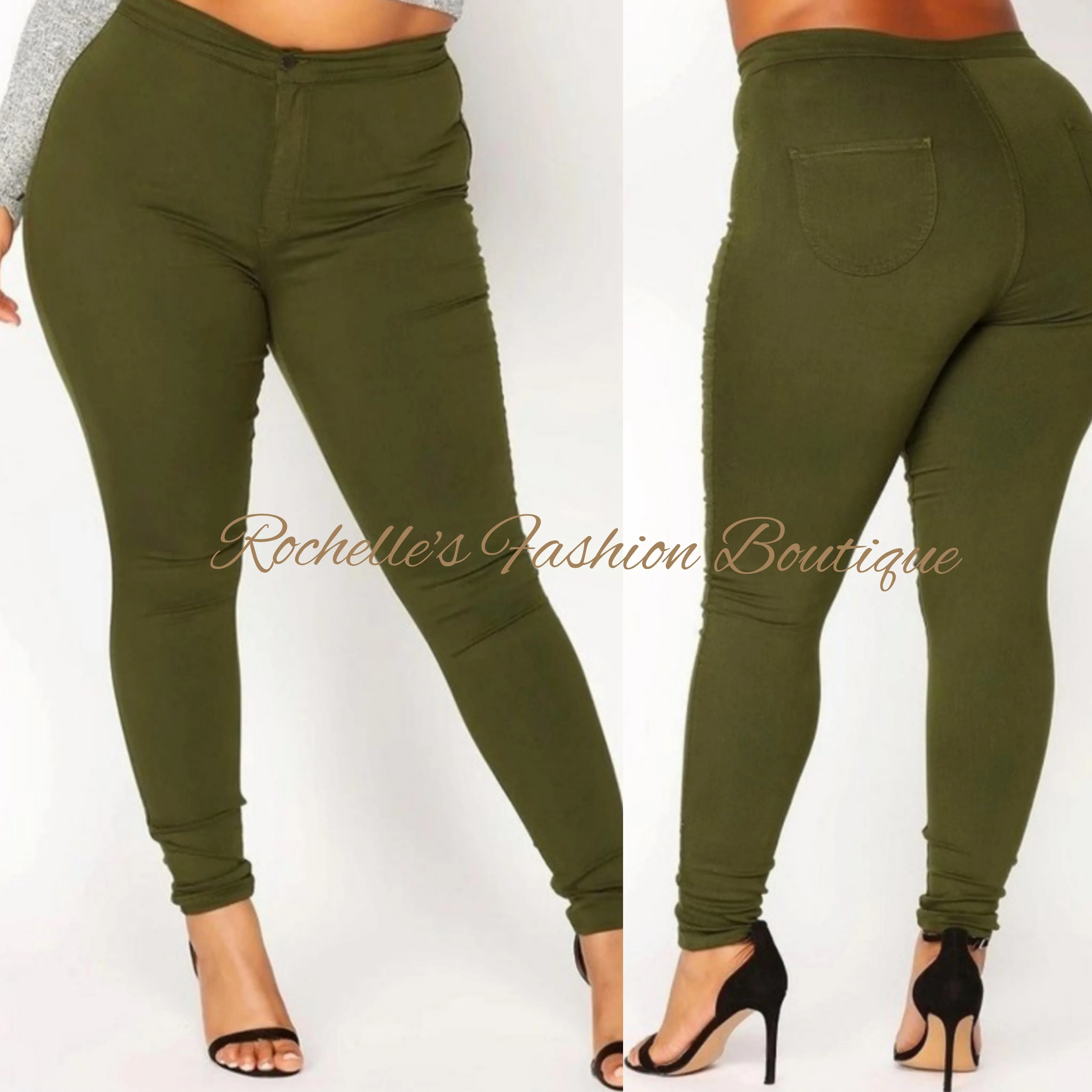 Olive Green High Rise Basic Skinny Plus Jeans