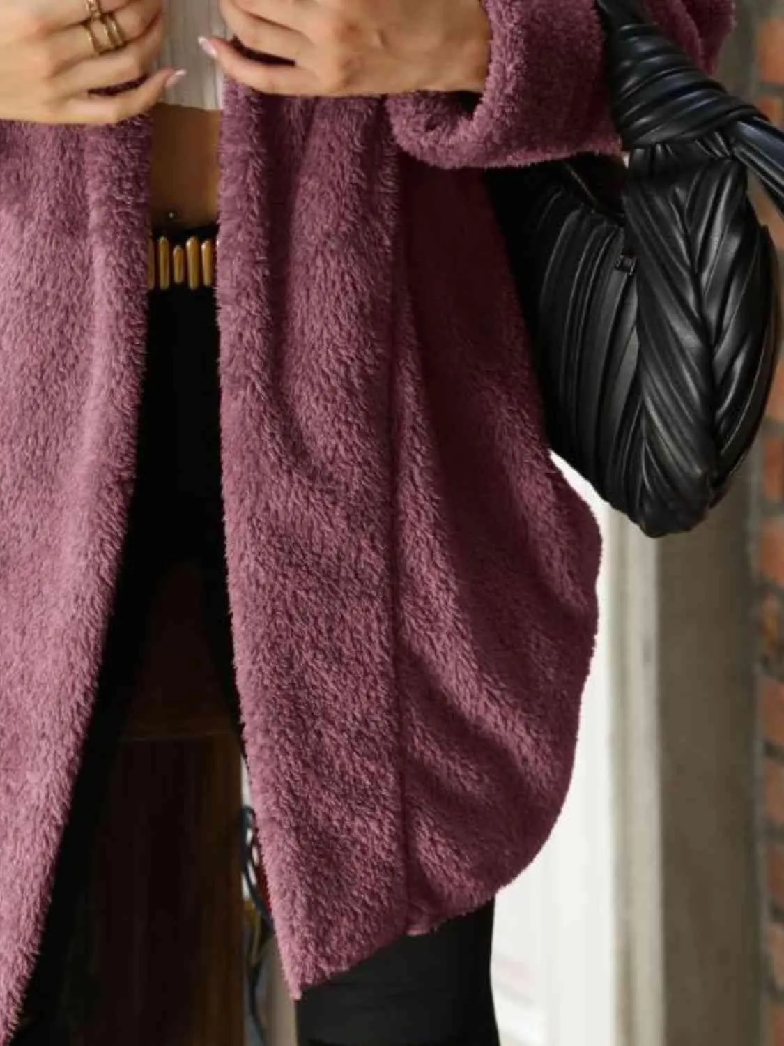 Open Front Teddy Coat With Hood