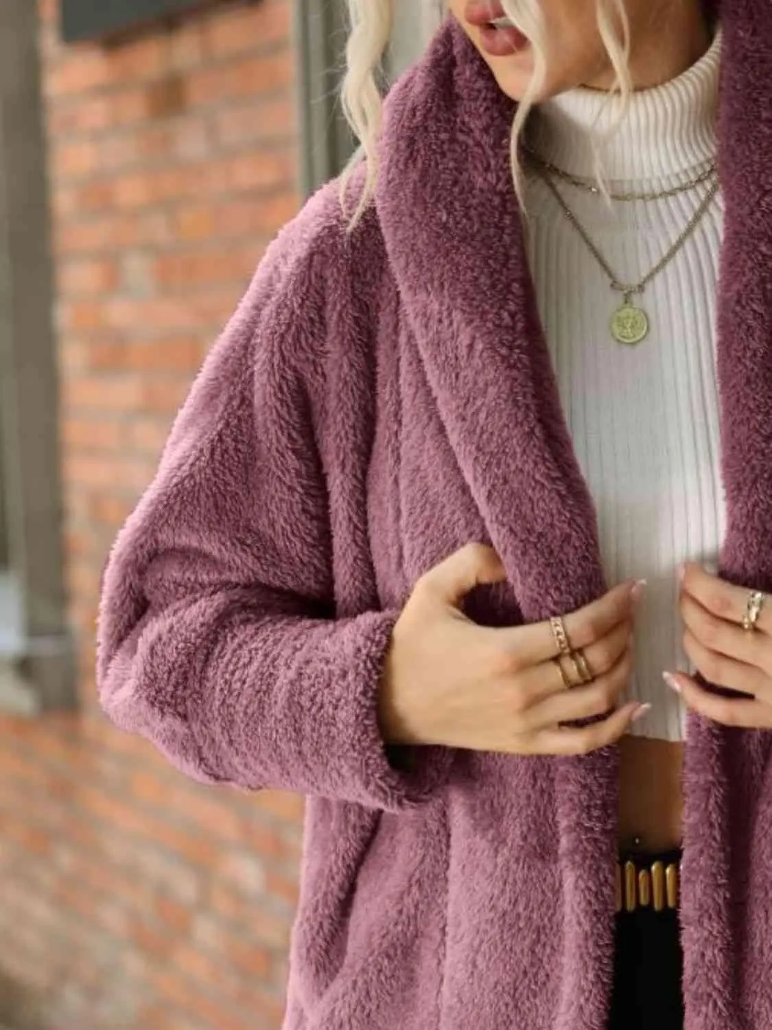 Open Front Teddy Coat With Hood
