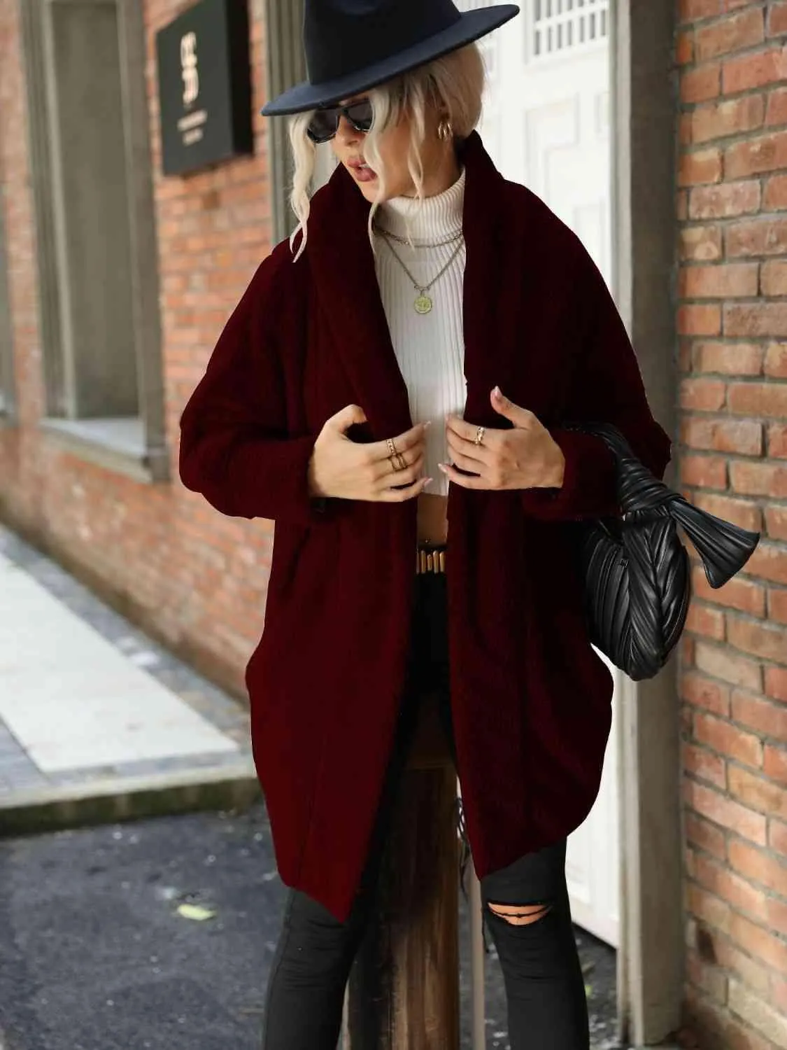 Open Front Teddy Coat With Hood