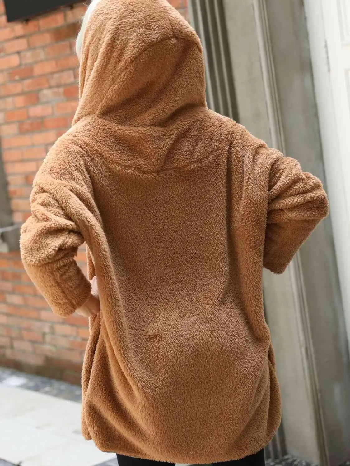 Open Front Teddy Coat With Hood