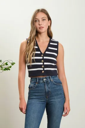 Palmer Striped Button Down Cropped Sweater
