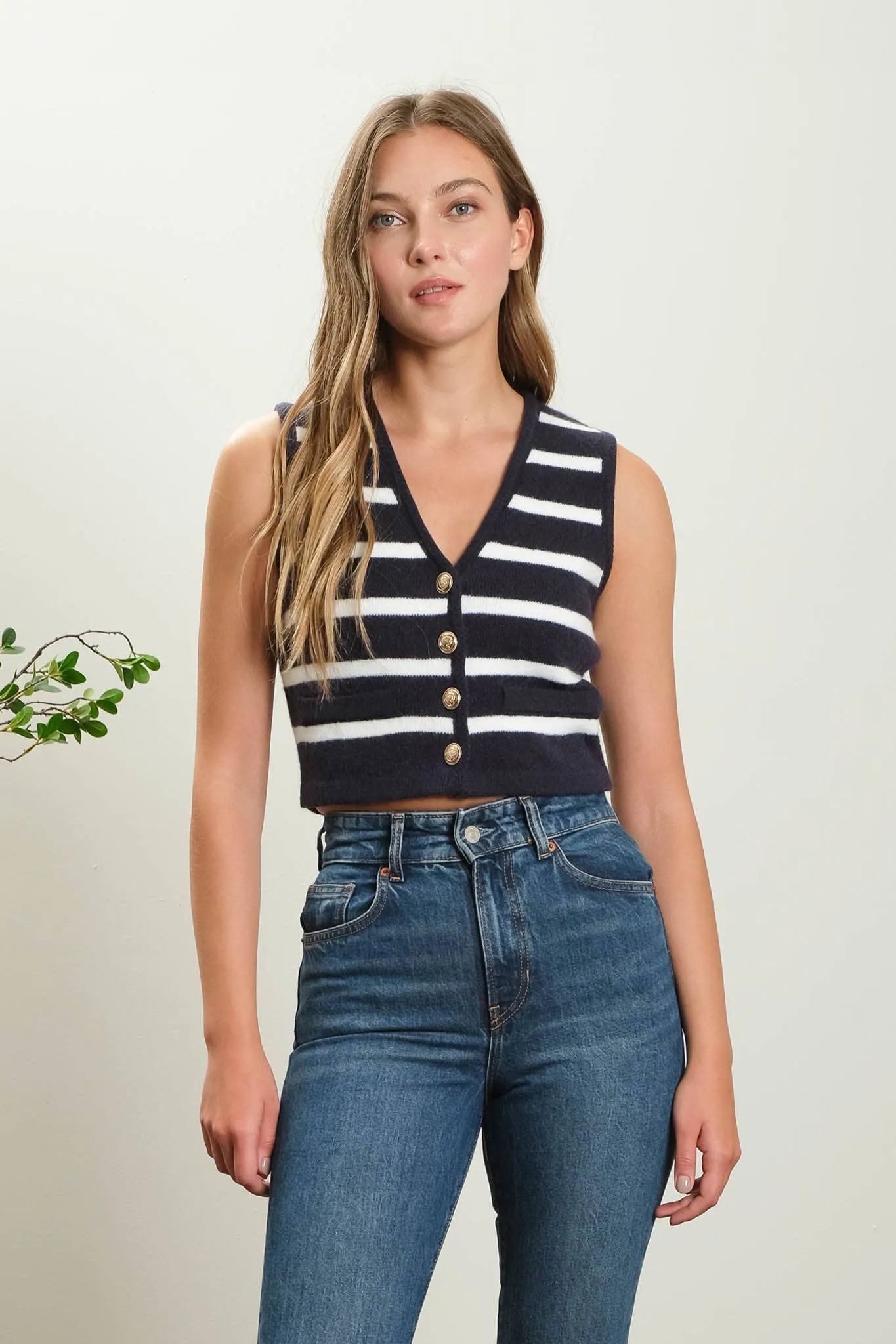 Palmer Striped Button Down Cropped Sweater