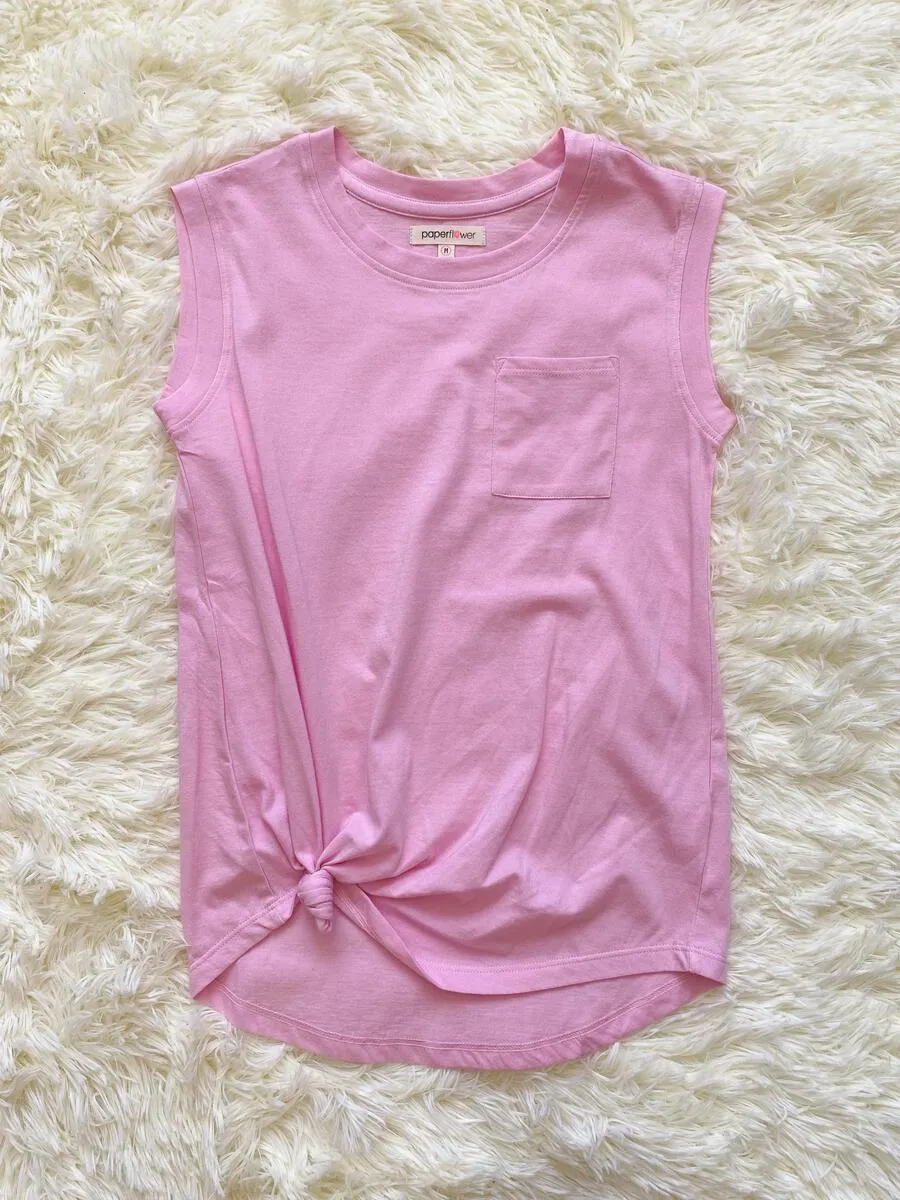 Paper Flower Side Tie Pocket Tank - Sweet Lilac