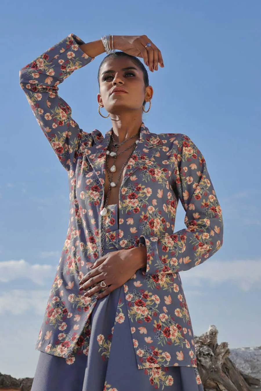 Persian Blue Jacket & Layered Skirt Set