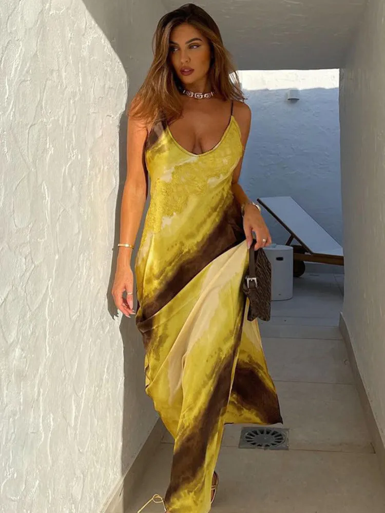 Phyllis Spaghetti Strap Sleeveless Backless Maxi Dress