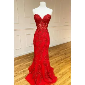 Plunging V-neck Tulle Appliques Mermaid Prom Dress