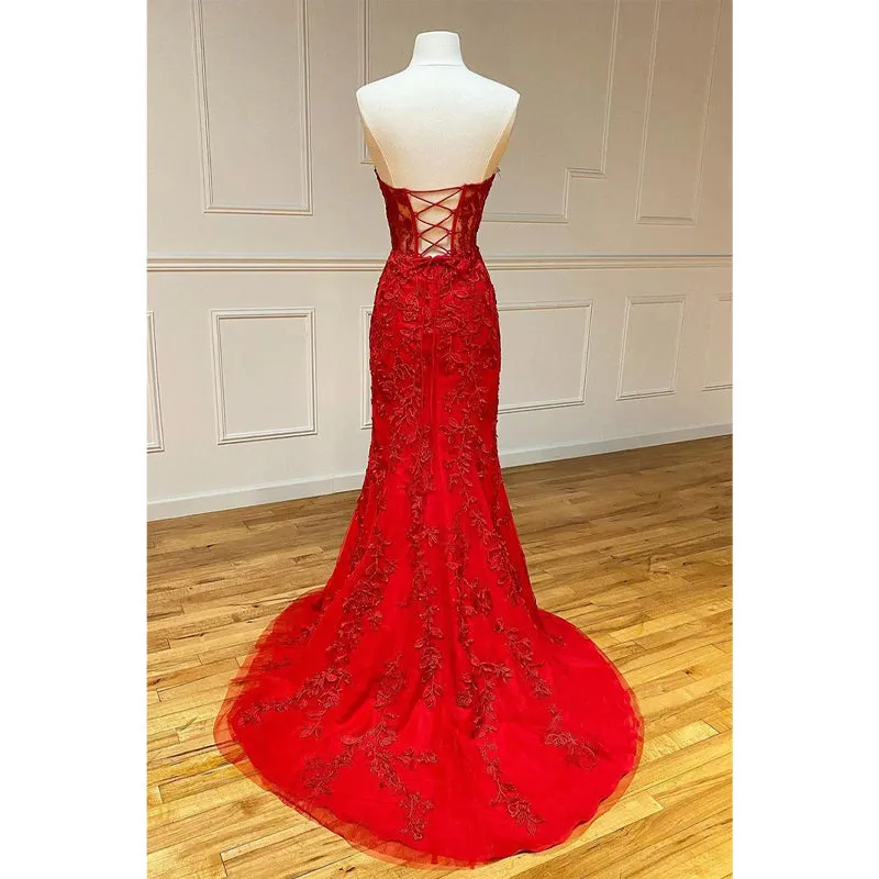 Plunging V-neck Tulle Appliques Mermaid Prom Dress
