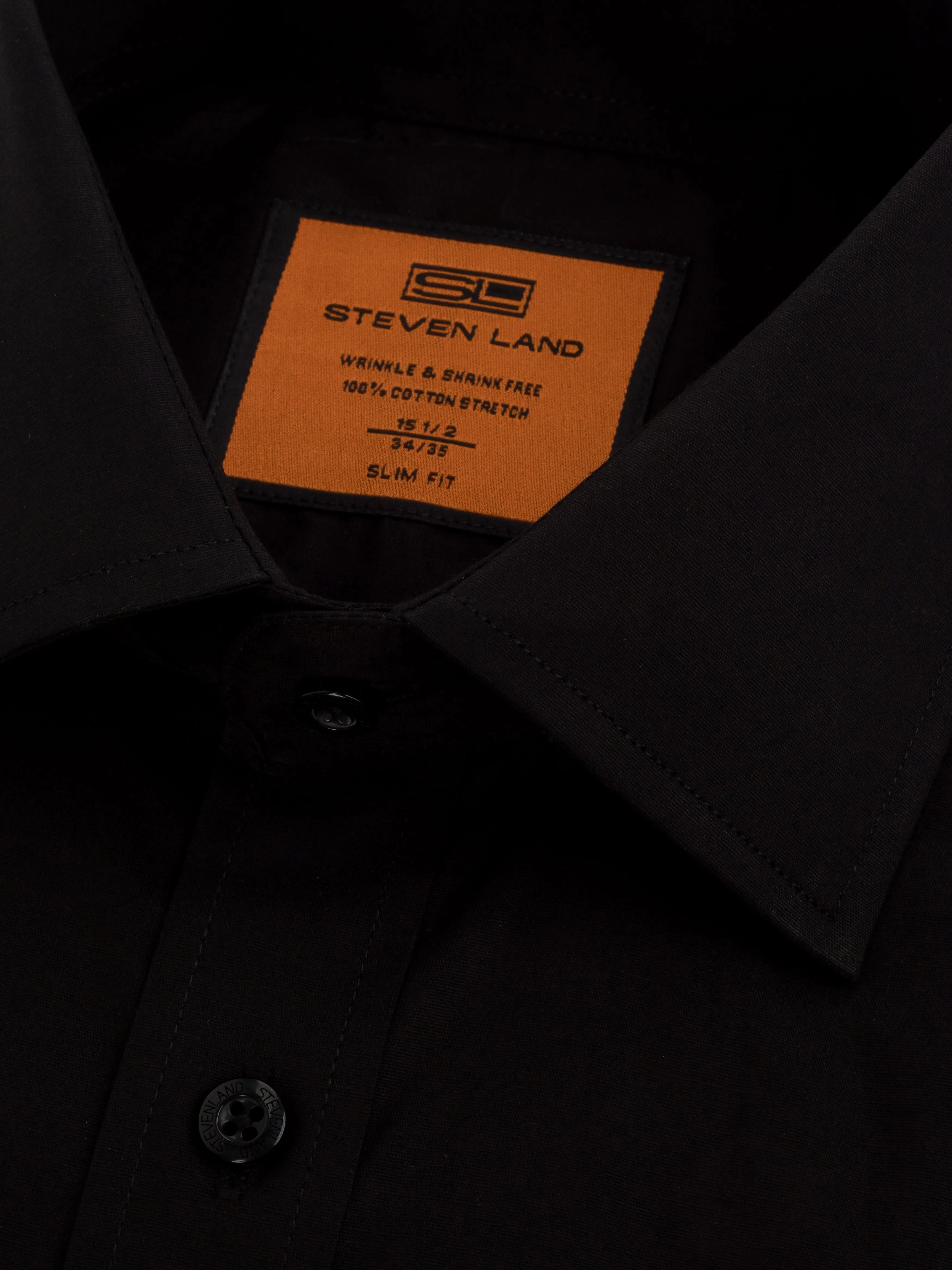 Poplin Dress Shirt | Slim Fit | Button Cuff | 100% Cotton | Black