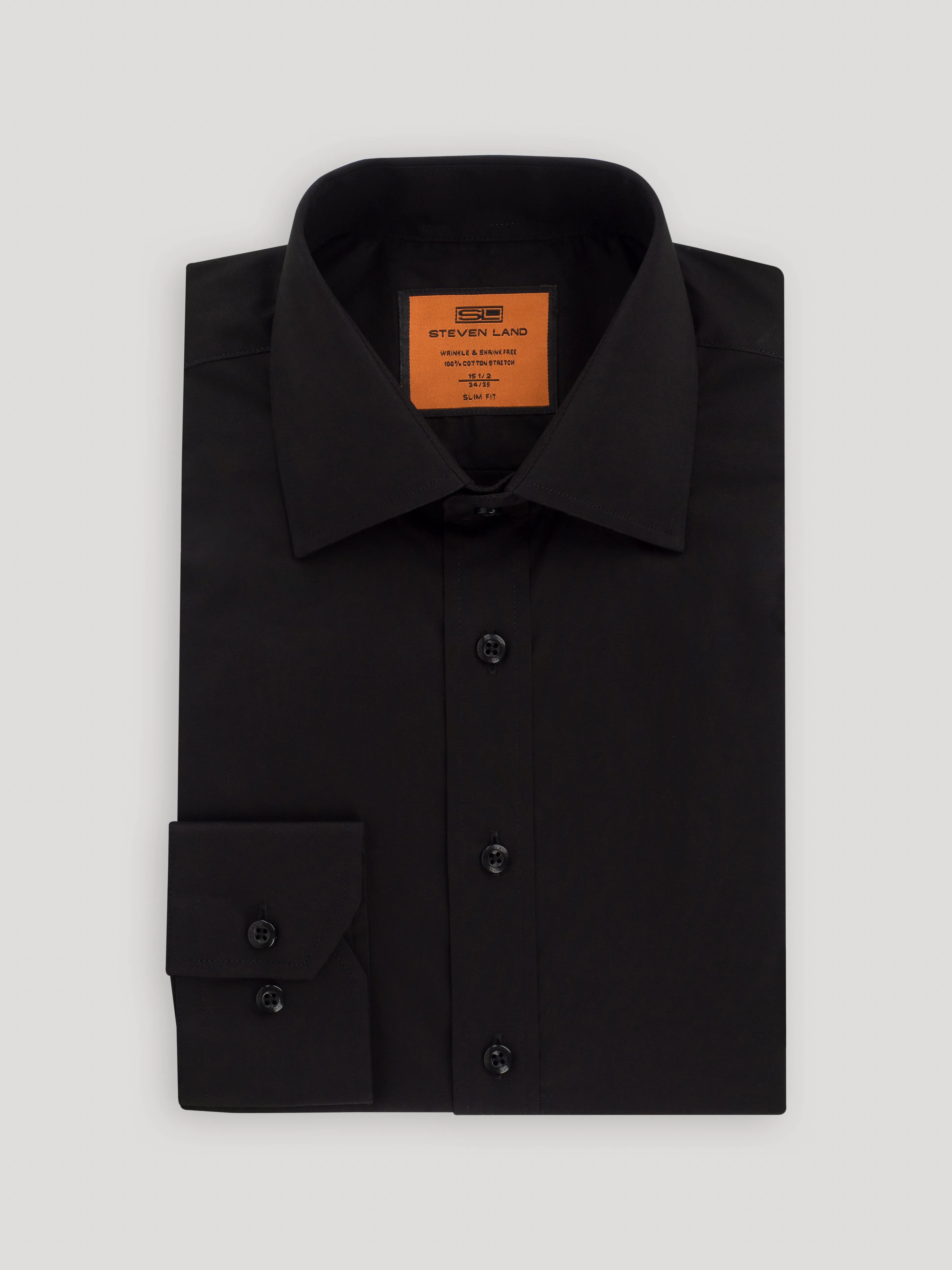 Poplin Dress Shirt | Slim Fit | Button Cuff | 100% Cotton | Black