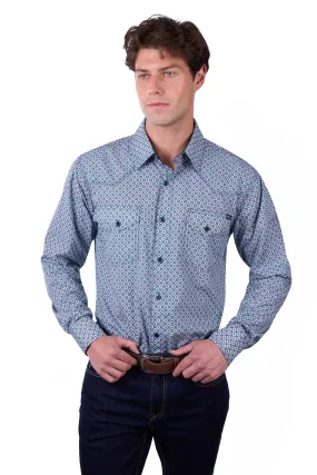 Pure Western Mens Mark LS Shirt in Navy/Teal