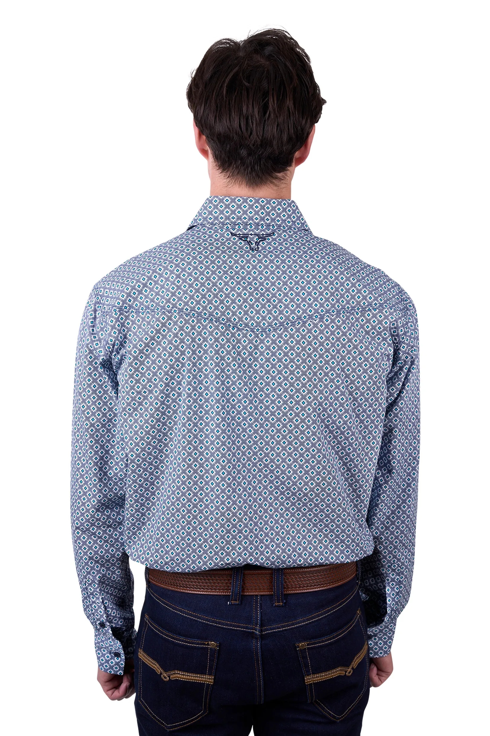 Pure Western Mens Mark LS Shirt in Navy/Teal