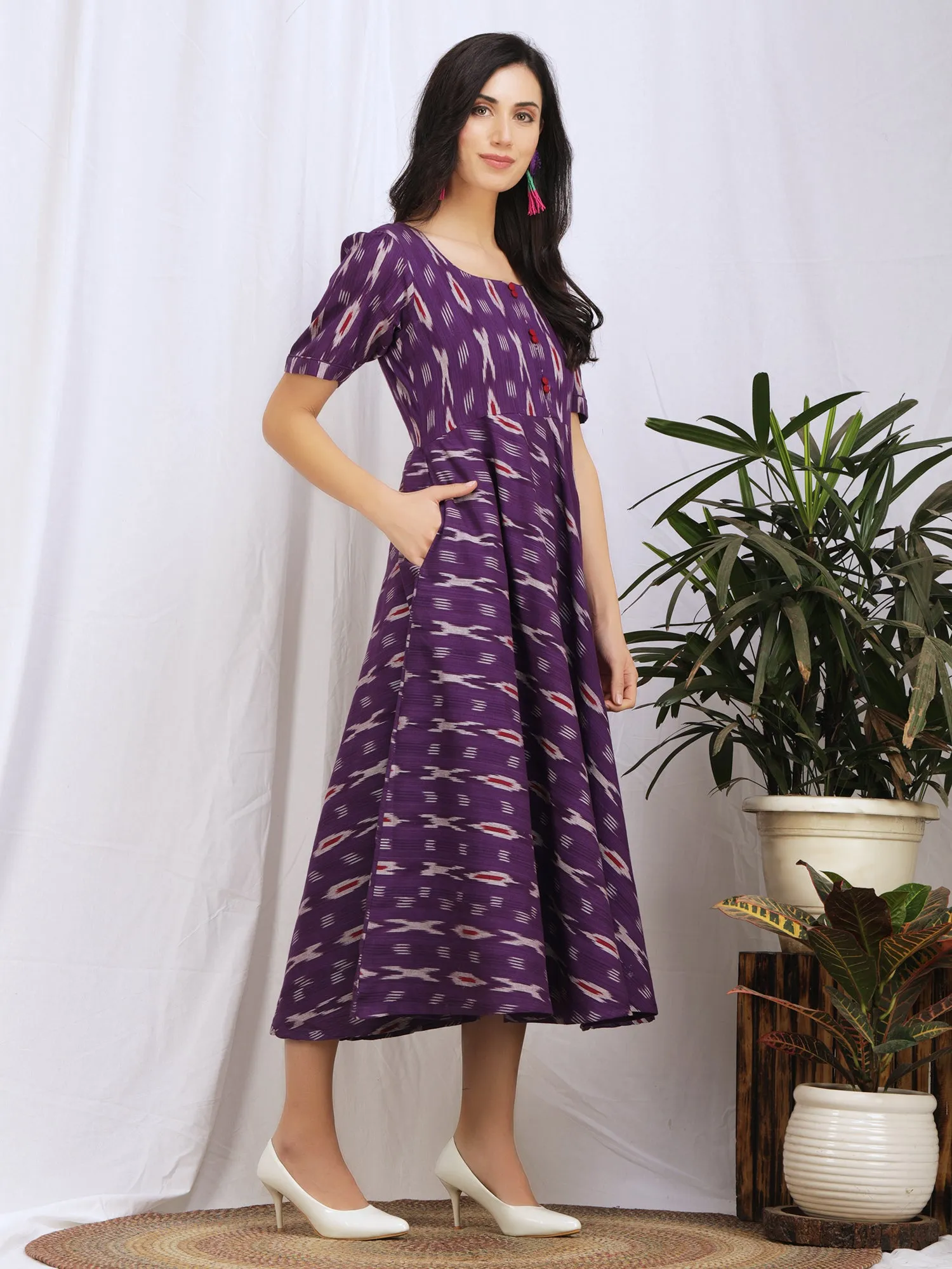 Purple Ikat Cotton 'Aashna' Maxi Dress