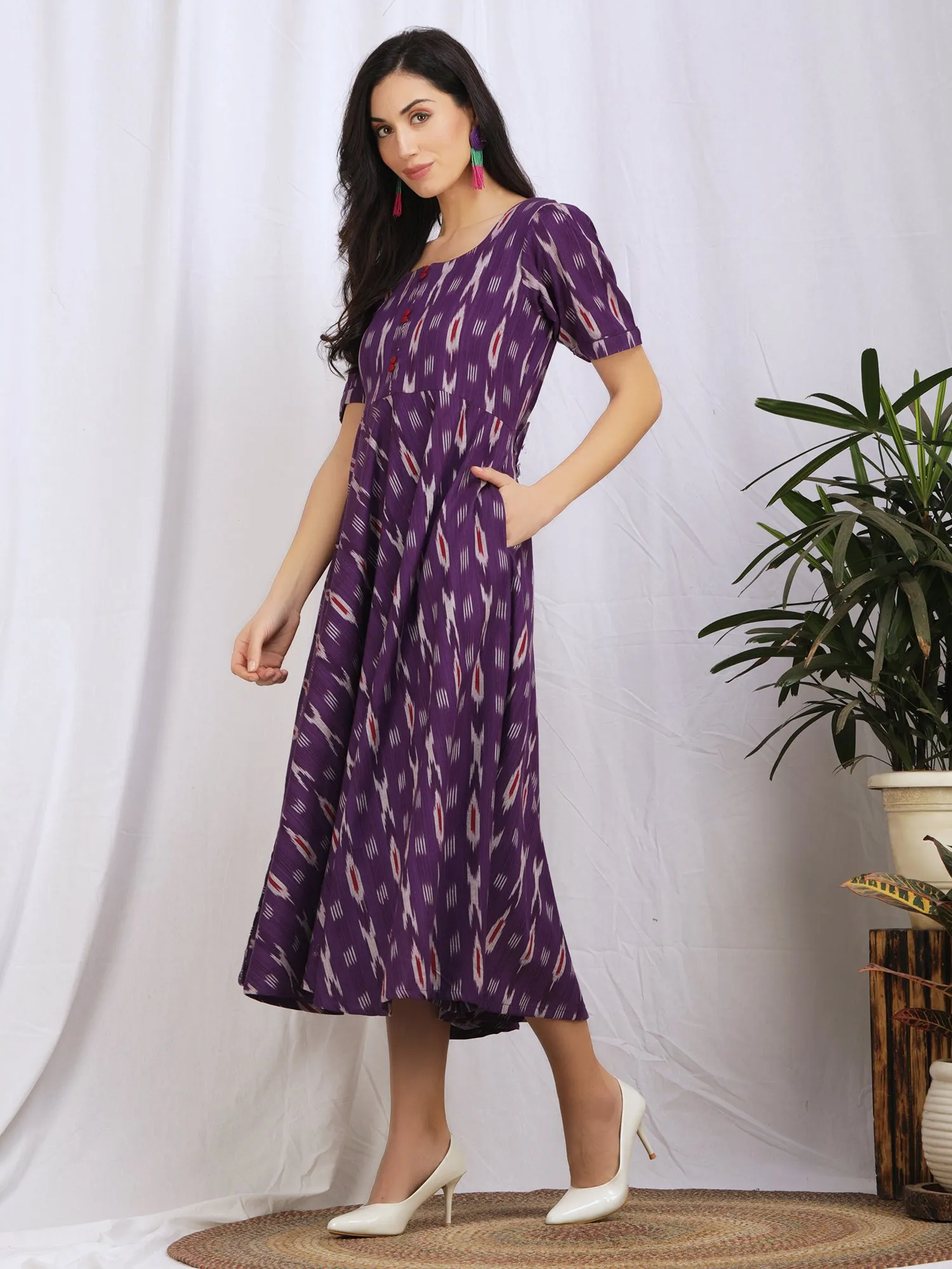 Purple Ikat Cotton 'Aashna' Maxi Dress