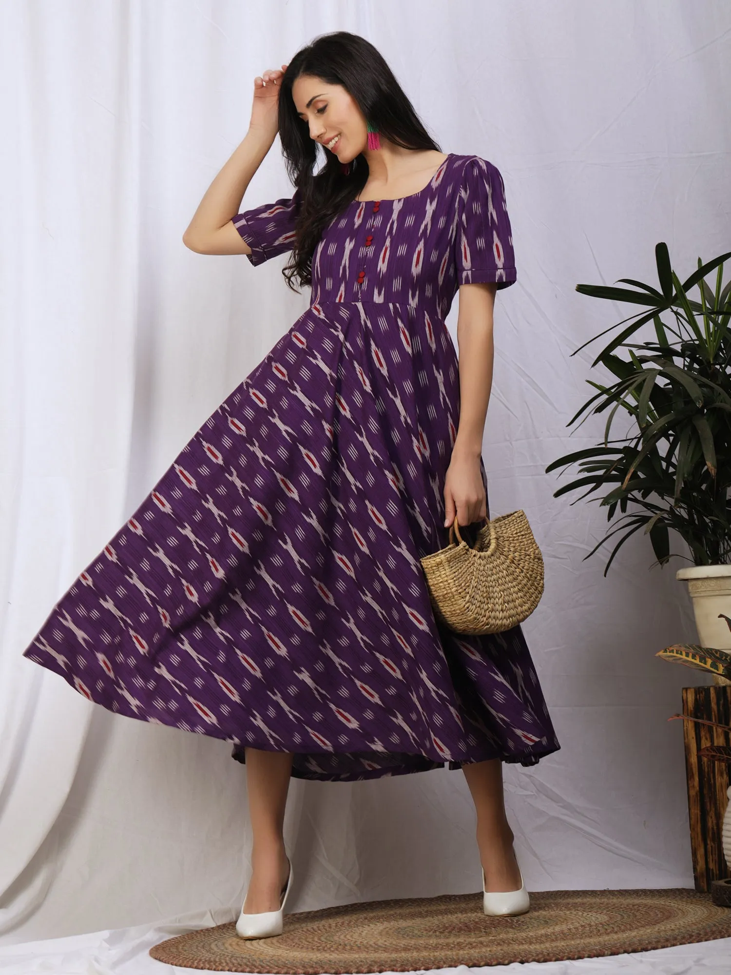 Purple Ikat Cotton 'Aashna' Maxi Dress