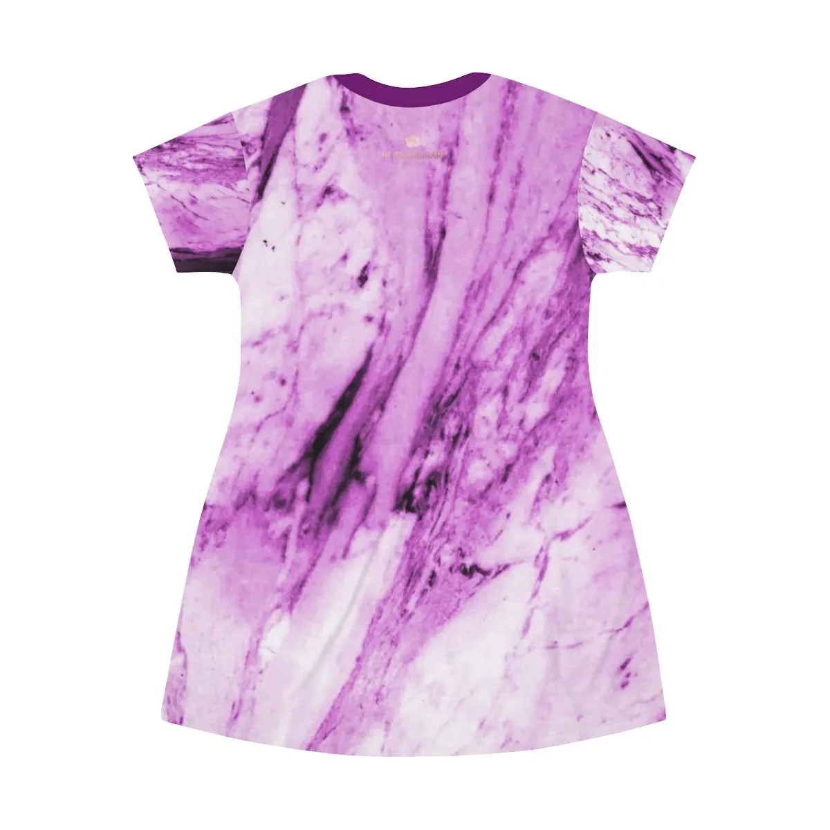 Purple Pink Marble T-shirt Dress, Abstract Print Designer Crew Neck Long T-shirt Dress-Made in USA