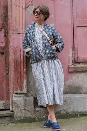 Quilted Blue Block Print Jacket