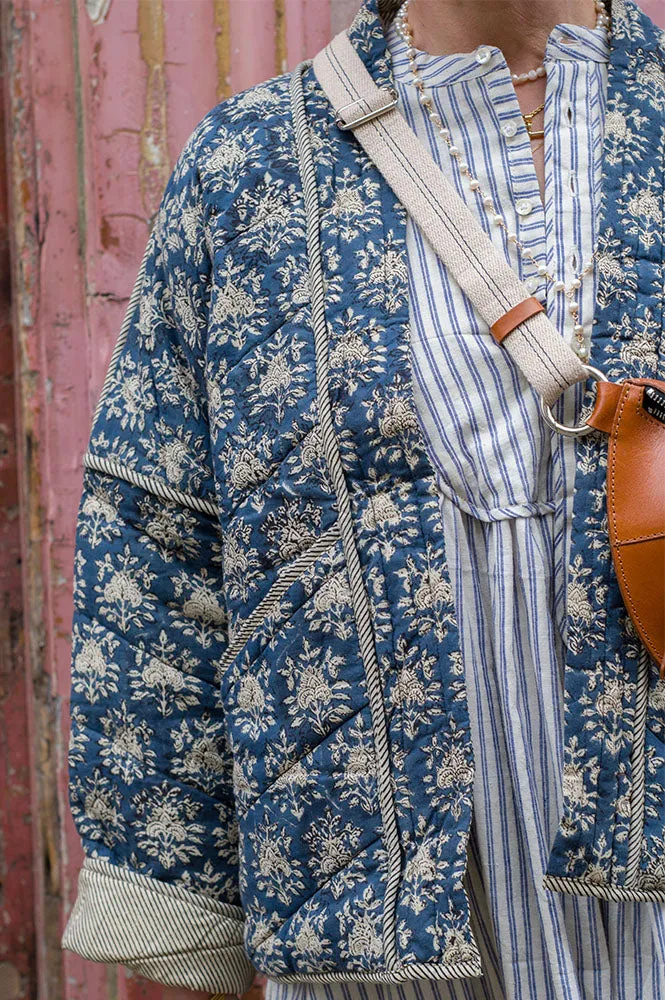 Quilted Blue Block Print Jacket