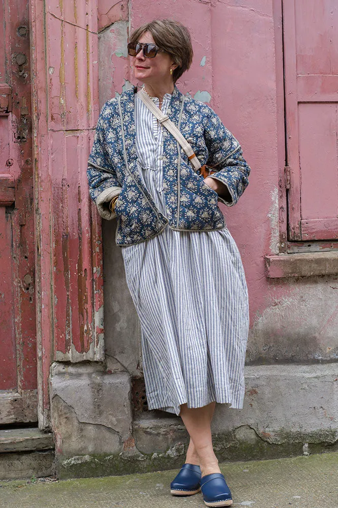 Quilted Blue Block Print Jacket
