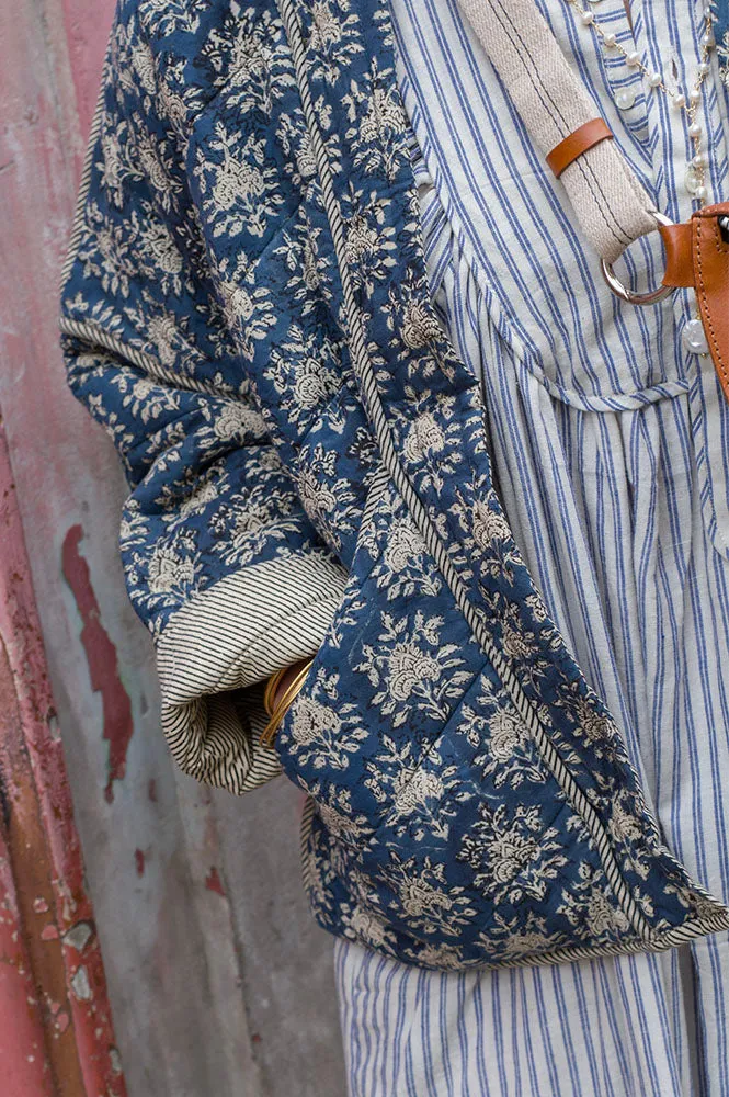 Quilted Blue Block Print Jacket