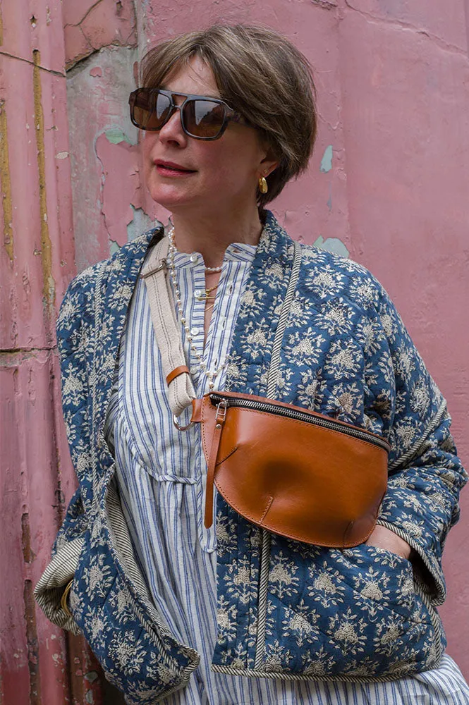Quilted Blue Block Print Jacket