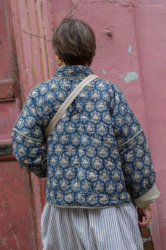 Quilted Blue Block Print Jacket