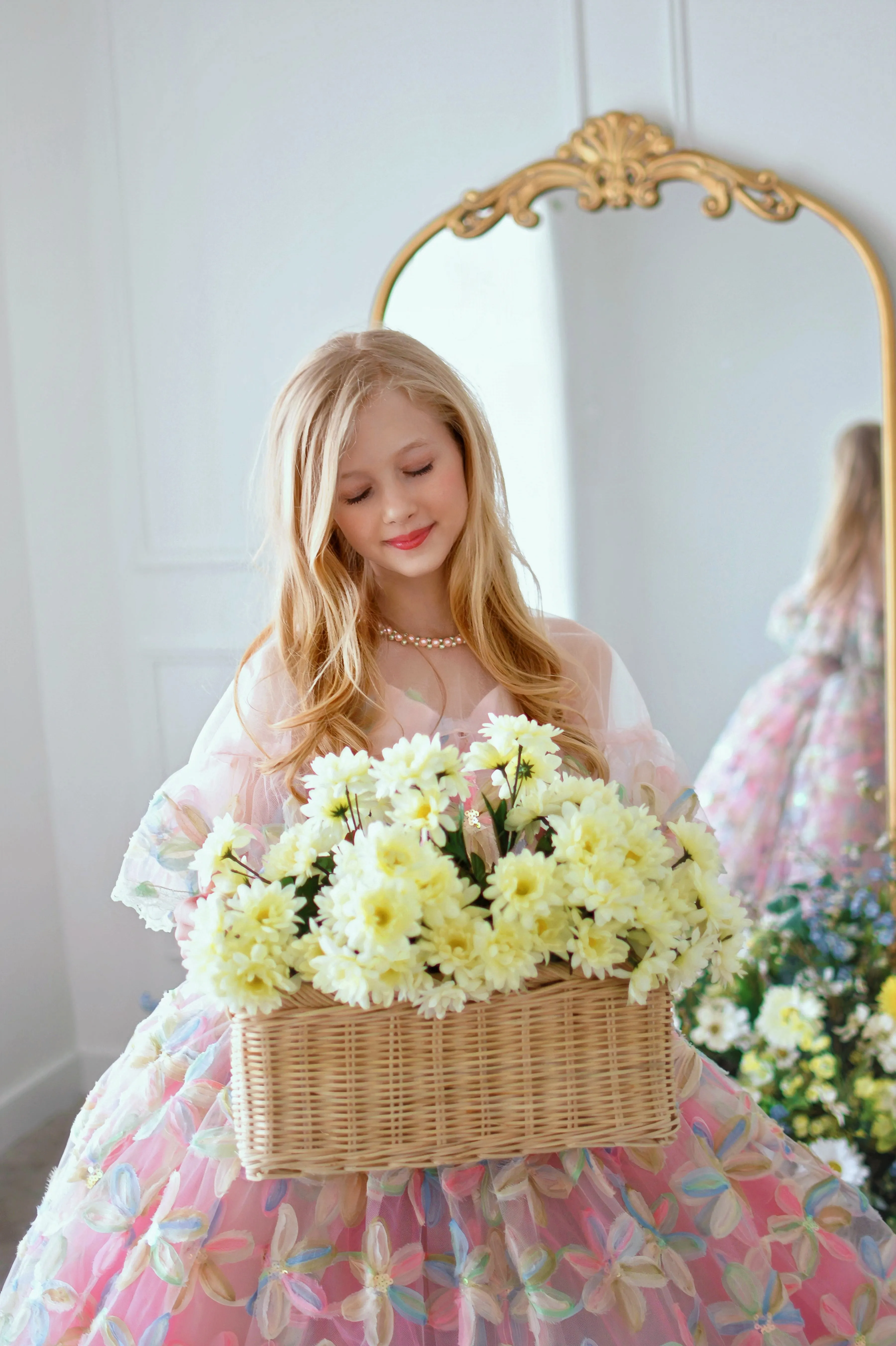 "Sun-kissed Petals" Couture Floor length gown -Cape not included (8 Year - Petite 10 Year)