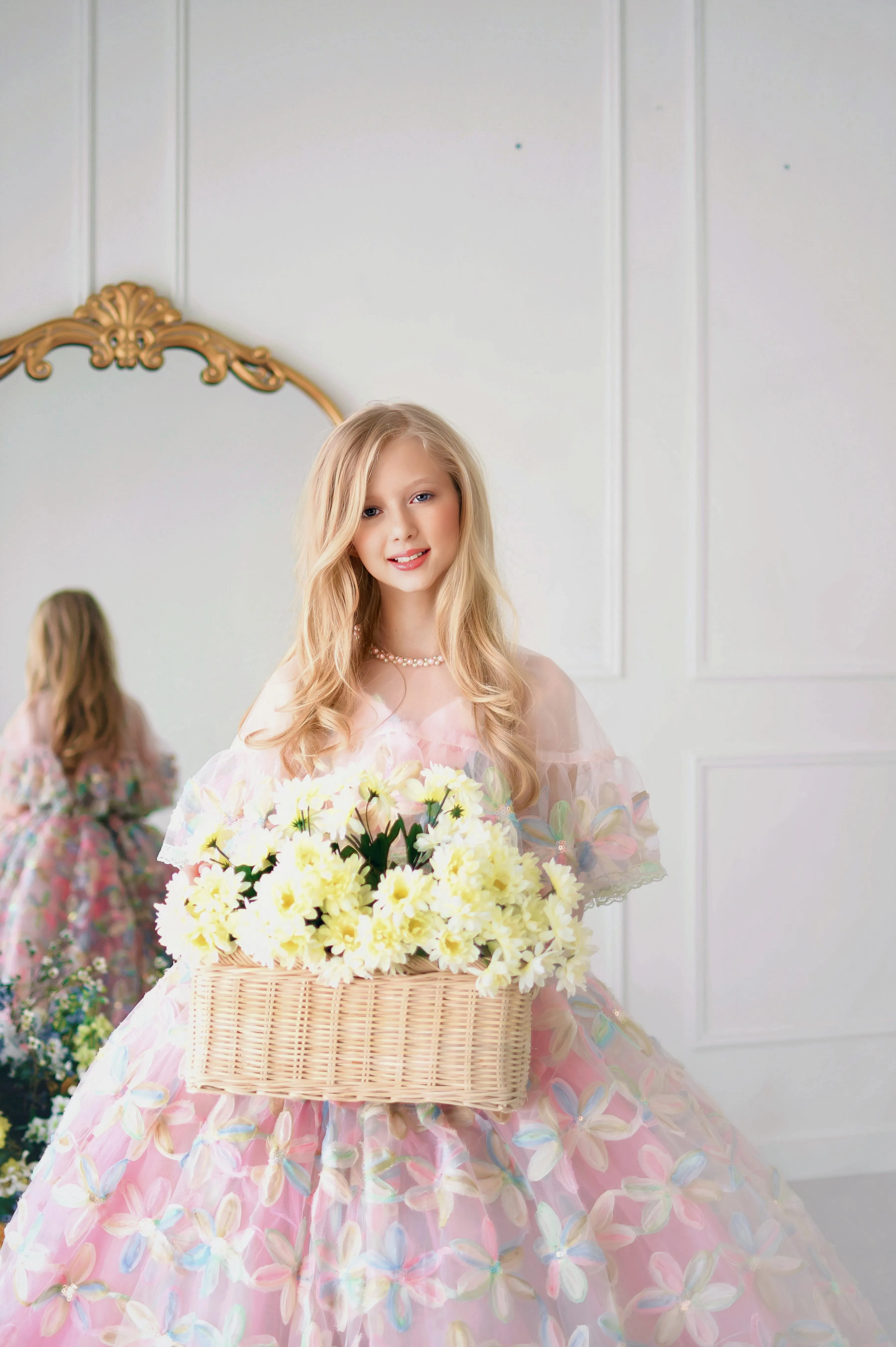 "Sun-kissed Petals" Couture Floor length gown -Cape not included (8 Year - Petite 10 Year)