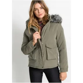 Rainbow Hooded Coat with Fur Trim Dusky Olive UK 10