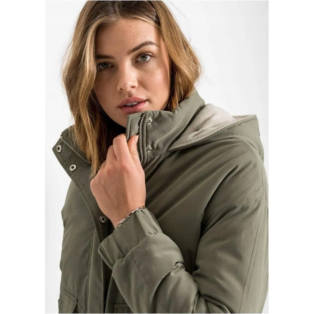 Rainbow Hooded Coat with Fur Trim Dusky Olive UK 10