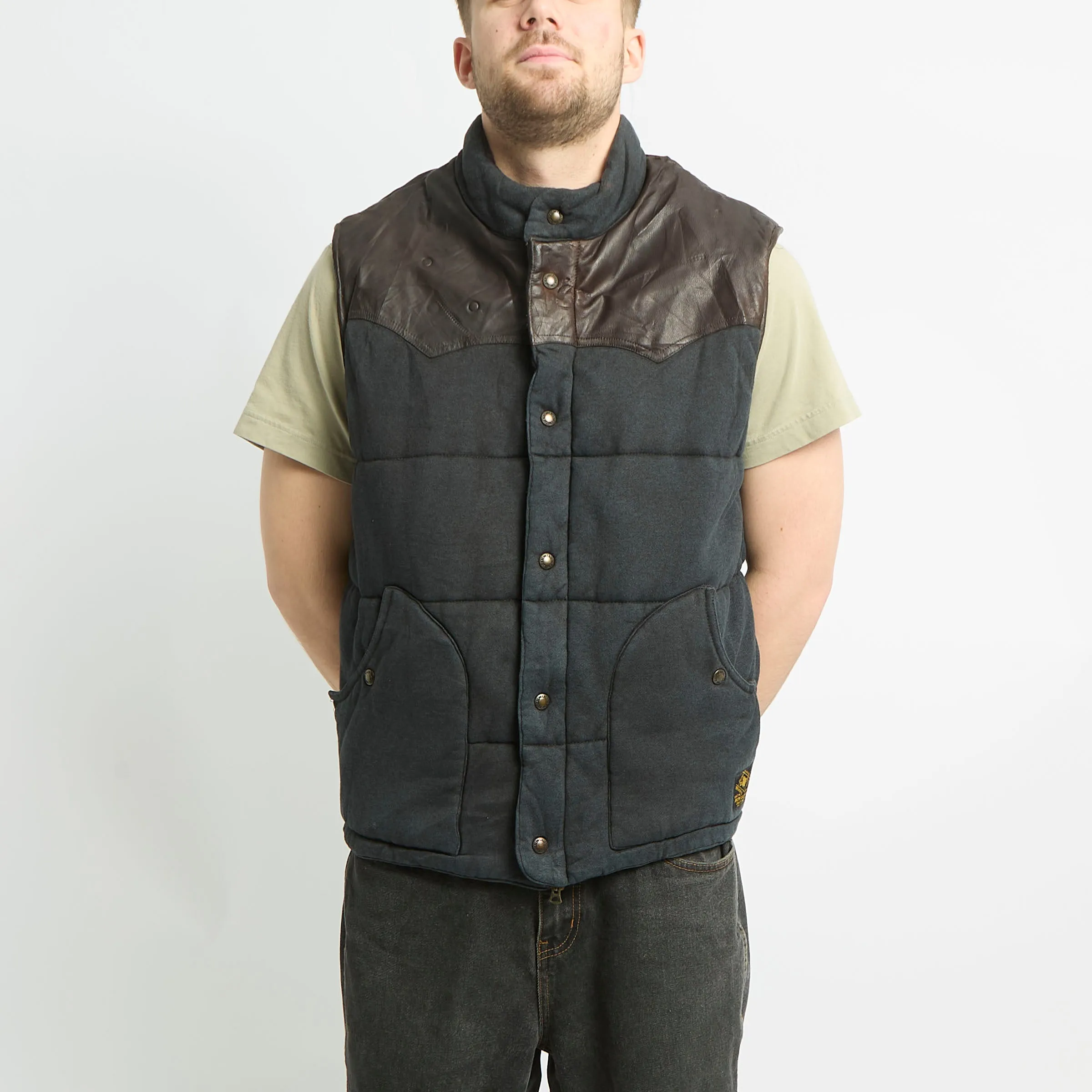 Ralph Lauren Jersey Puffed Gilet With Leather Detailing - XL