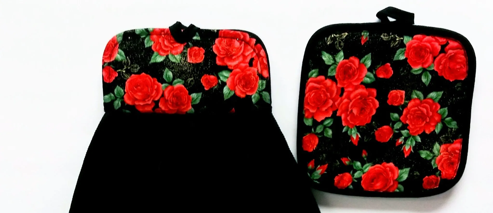 Red Black Hanging Dish Towel w/ Pot Holder