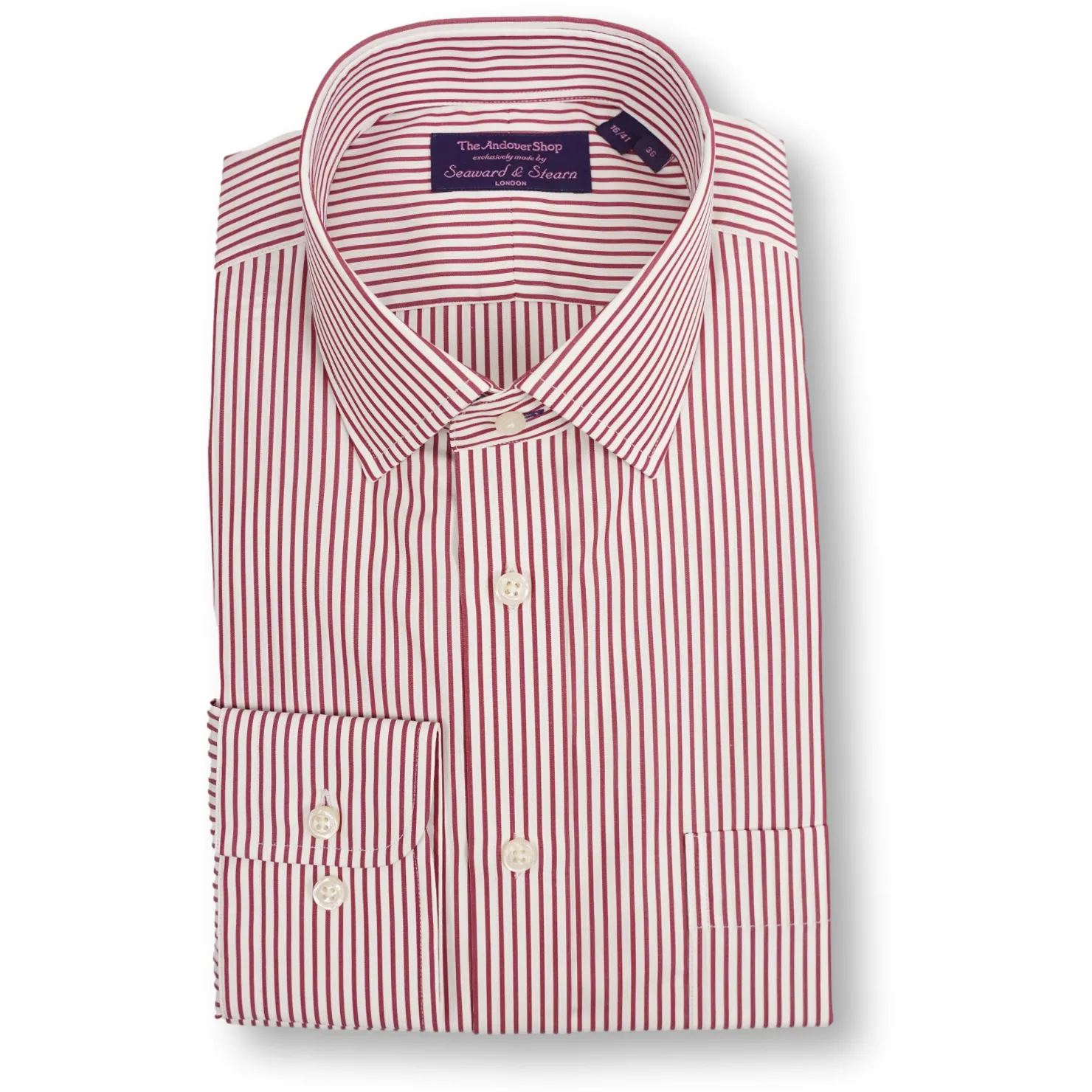 Red Spread Collar Banker Stripe Dress Shirt