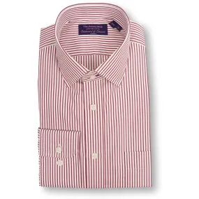Red Spread Collar Banker Stripe Dress Shirt