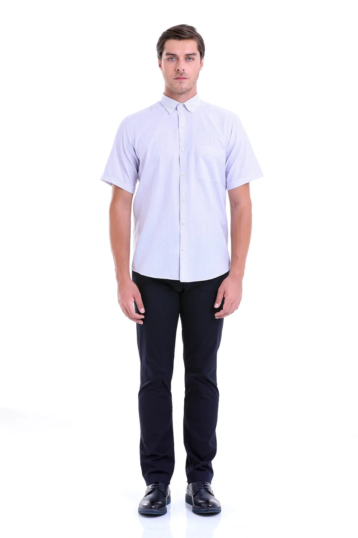 Regular Fit Pinstripe Cotton Blend Lilac Dress Shirt