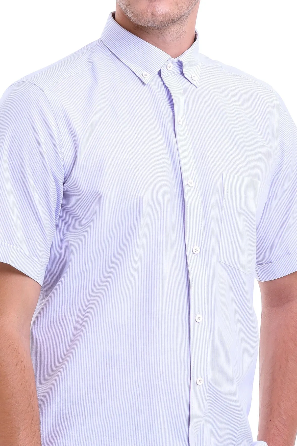 Regular Fit Pinstripe Cotton Blend Lilac Dress Shirt