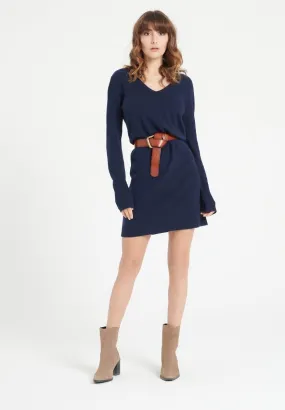 Robe col V cachemire bleu marine femme - LILLY 10