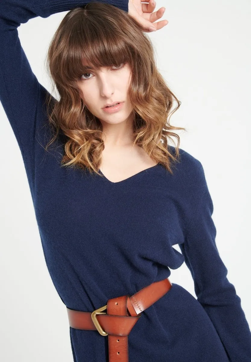 Robe col V cachemire bleu marine femme - LILLY 10