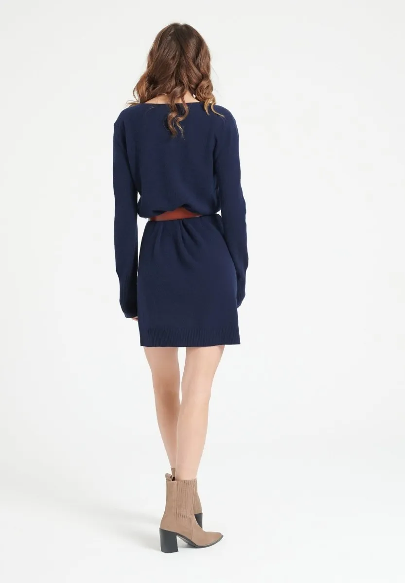 Robe col V cachemire bleu marine femme - LILLY 10