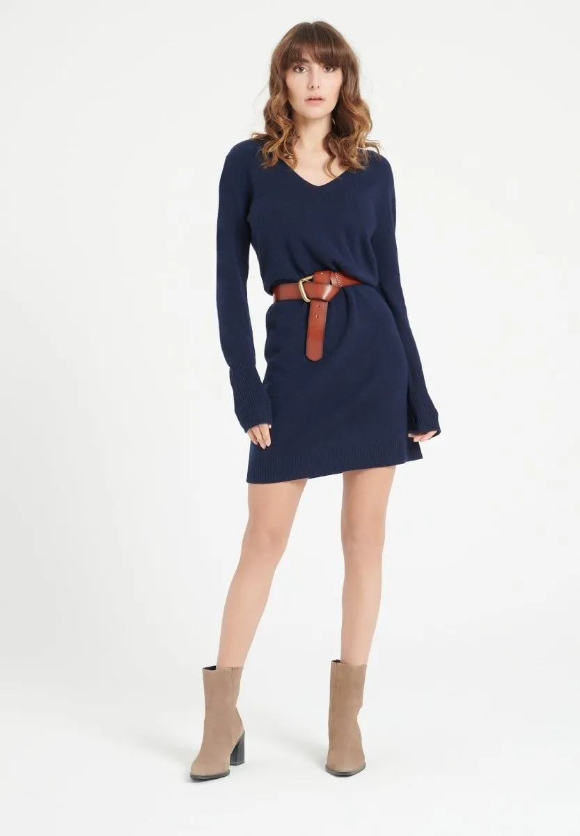 Robe col V cachemire bleu marine femme - LILLY 10