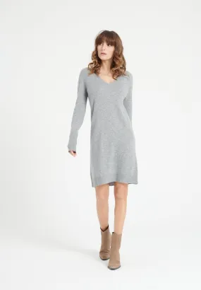 Robe col V cachemire gris clair femme - LILLY 10