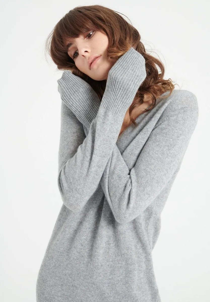 Robe col V cachemire gris clair femme - LILLY 10